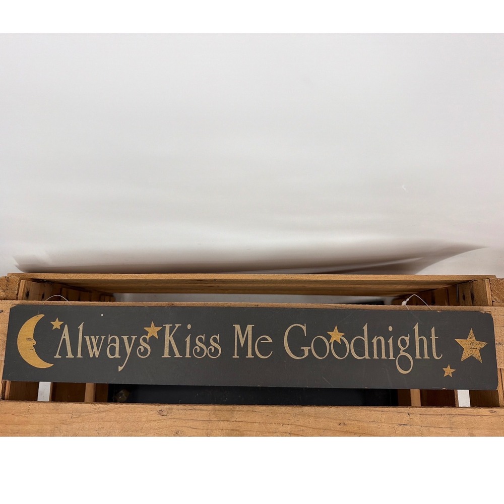 Always Kiss Me Goodnight Wood Wall Sign Black Gold 23.5in Rustic Farmhouse